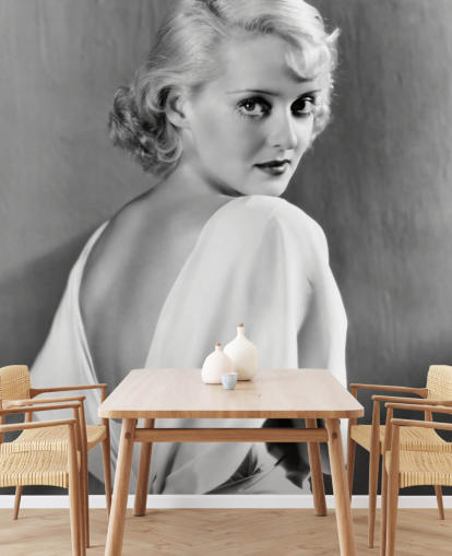 mural de papel pintado de película en blanco y negro llamado Bette Davis para dormitorios, oficinas en casa y más