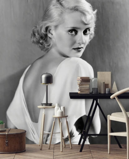 svart-hvitt filmtapet veggmaleri kalt Bette Davis for soverom, hjemmekontorer og mer