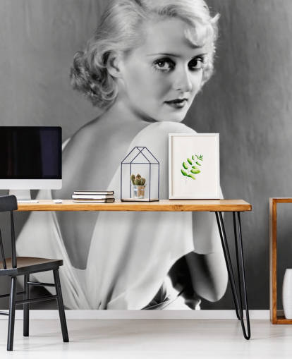 black and white movie wallpaper mural called Bette Davis for bedrooms, home offices and more