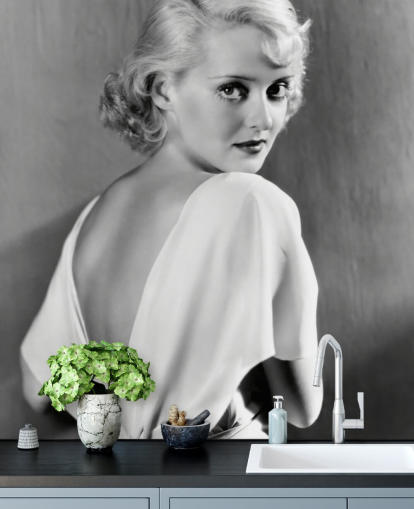 mural de papel pintado de película en blanco y negro llamado Bette Davis para dormitorios, oficinas en casa y más