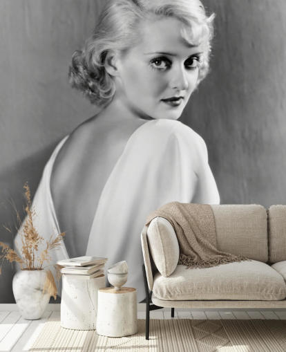 black and white movie wallpaper mural called Bette Davis for bedrooms, home offices and more