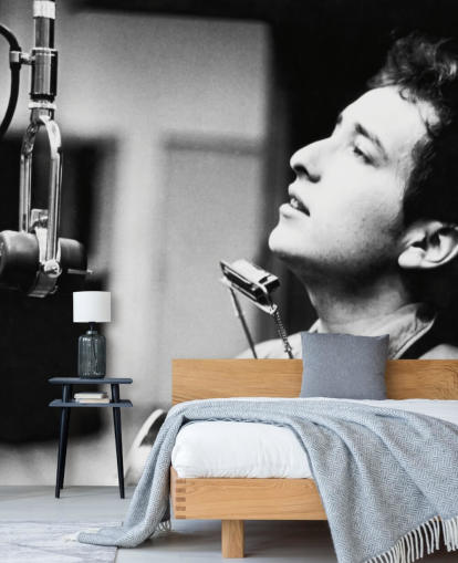 sort og hvid Bob Dylan tapet vægmaleri til kontorer, hjem og virksomheder