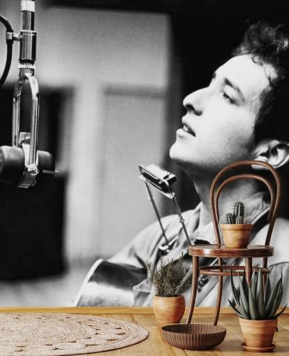 zwart-wit Bob Dylan behangmuurschildering voor kantoren, woningen en bedrijven zwart-wit Bob Dylan behangmuurschildering voor kantoren, woningen en bedrijven