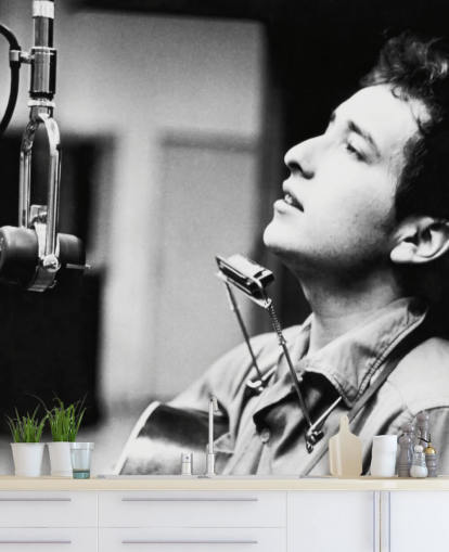 svartvit Bob Dylan tapet väggmålning för kontor, hem och företag