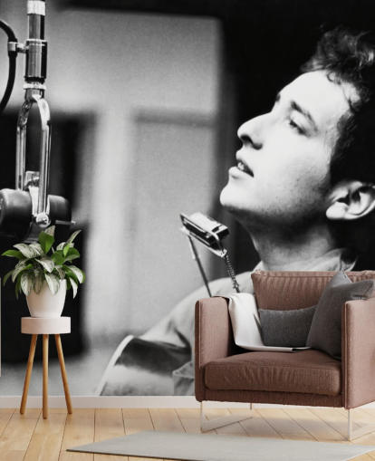 mural de papel pintado de Bob Dylan en blanco y negro para oficinas, hogares y negocios
