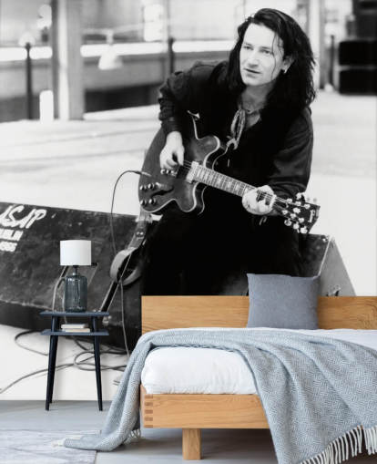 papier peint mural U2 noir et blanc appelé Bono (Rattle and Hum) pour les salons, les chambres et les bureaux à domicile papier peint mural U2 noir et blanc appelé Bono (Rattle and Hum) pour les salons, les chambres et les bureaux à domicile