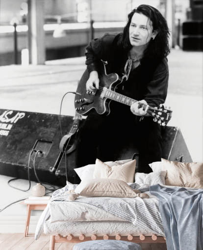 black and white u2 wallpaper mural called Bono (Rattle and Hum) for living rooms, bedrooms and home offices