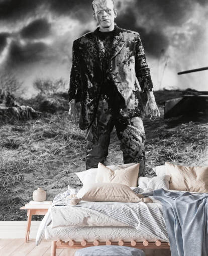 black and white frankenstein wallpaper mural called Boris Karloff (Bride of Frankenstein) for bedrooms and home offices
