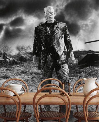 black and white frankenstein wallpaper mural called Boris Karloff (Bride of Frankenstein) for bedrooms and home offices
