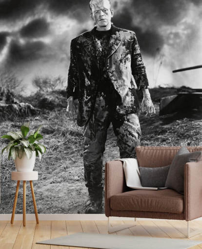 black and white frankenstein wallpaper mural called Boris Karloff (Bride of Frankenstein) for bedrooms and home offices