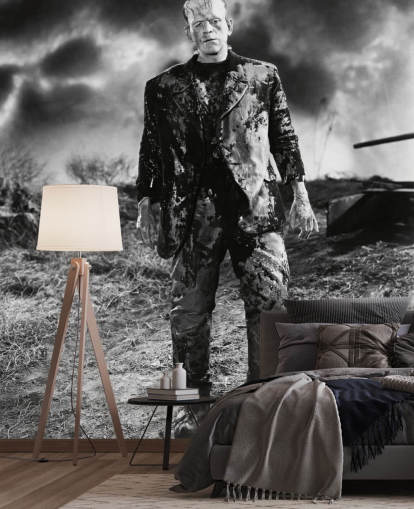 svartvit frankenstein tapetväggmålning som heter Boris Karloff (Bruden av Frankenstein) för sovrum och hemmakontor