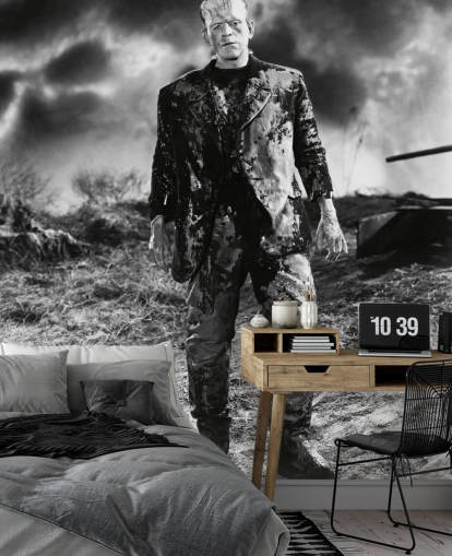 black and white frankenstein wallpaper mural called Boris Karloff (Bride of Frankenstein) for bedrooms and home offices