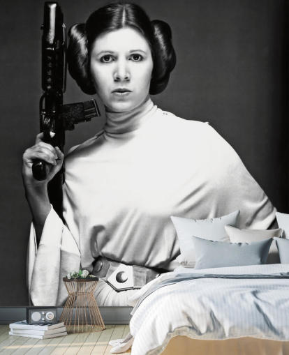 black and white star wars movie wallpaper mural called Carrie Fisher (Star Wars) for bedrooms, offices and businesses