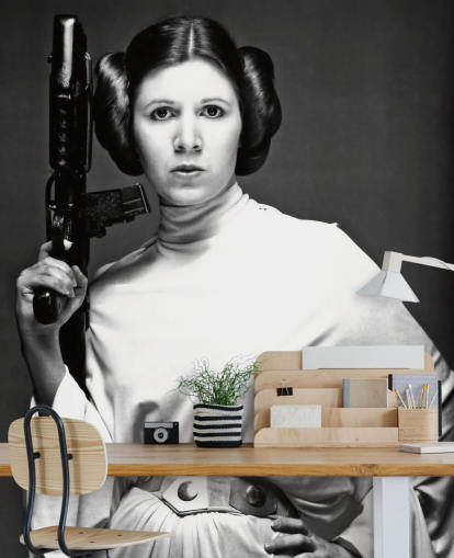 black and white star wars movie wallpaper mural called Carrie Fisher (Star Wars) for bedrooms, offices and businesses