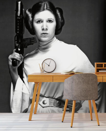 mural de papel pintado de la película Star Wars en blanco y negro llamado Carrie Fisher (Star Wars) para dormitorios, oficinas y negocios mural de papel pintado de la película Star Wars en blanco y negro llamado Carrie Fisher (Star Wars) para dormitorios, oficinas y negocios