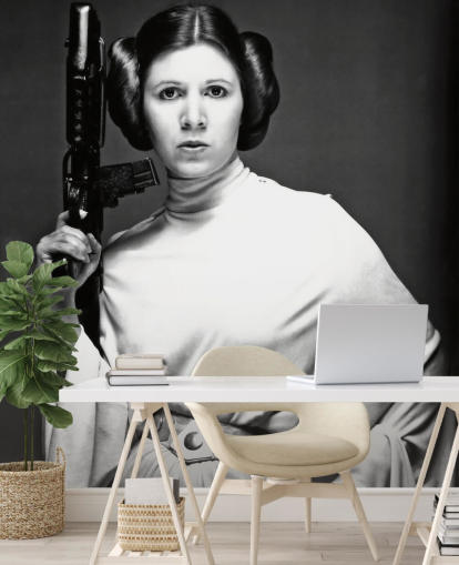 papier peint mural du film Star Wars en noir et blanc appelé Carrie Fisher (Star Wars) pour les chambres, les bureaux et les entreprises papier peint mural du film Star Wars en noir et blanc appelé Carrie Fisher (Star Wars) pour les chambres, les bureaux et les entreprises