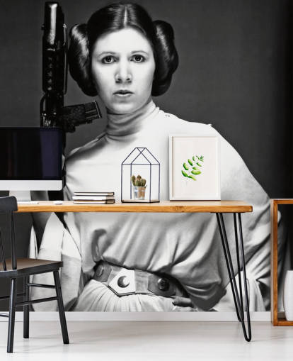 schwarz-weiße Star Wars-Filmtapete namens Carrie Fisher (Star Wars) für Schlafzimmer, Büros und Unternehmen
