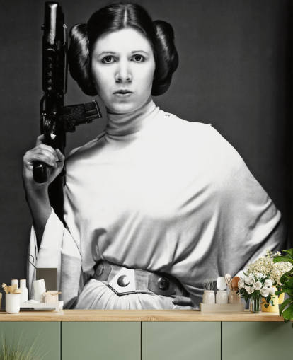 sort/hvid star wars film tapetmaleri kaldet Carrie Fisher (Star Wars) til soveværelser, kontorer og virksomheder