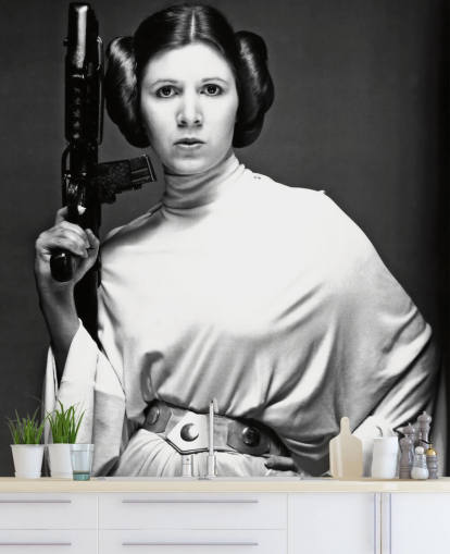 black and white star wars movie wallpaper mural called Carrie Fisher (Star Wars) for bedrooms, offices and businesses