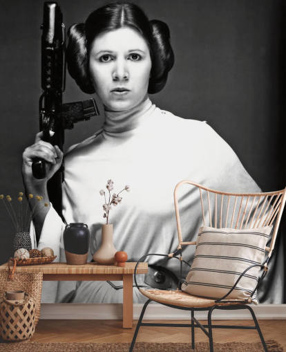 schwarz-weiße Star Wars-Filmtapete namens Carrie Fisher (Star Wars) für Schlafzimmer, Büros und Unternehmen