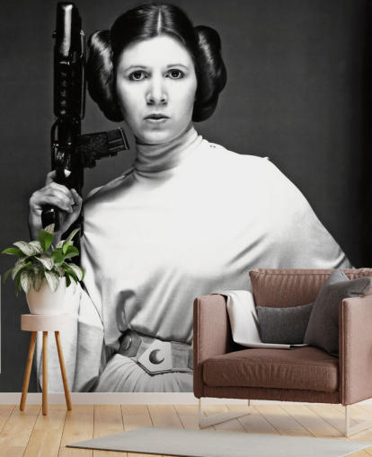 papier peint mural du film Star Wars en noir et blanc appelé Carrie Fisher (Star Wars) pour les chambres, les bureaux et les entreprises