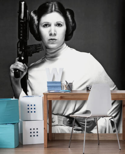 papier peint mural du film Star Wars en noir et blanc appelé Carrie Fisher (Star Wars) pour les chambres, les bureaux et les entreprises