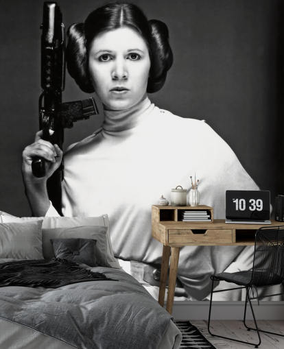 svartvit star wars film tapeter väggmålning som heter Carrie Fisher (Star Wars) för sovrum, kontor och företag