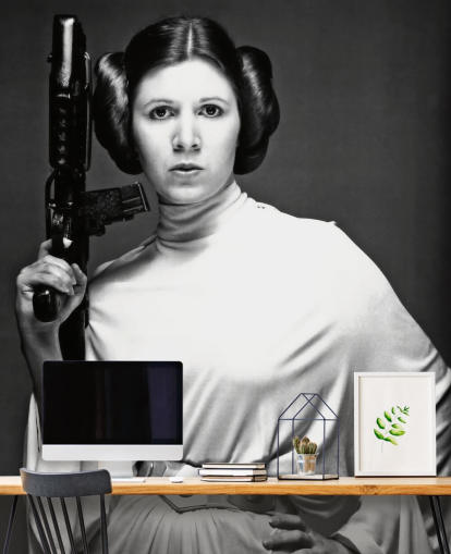 mural de papel pintado de la película Star Wars en blanco y negro llamado Carrie Fisher (Star Wars) para dormitorios, oficinas y negocios mural de papel pintado de la película Star Wars en blanco y negro llamado Carrie Fisher (Star Wars) para dormitorios, oficinas y negocios