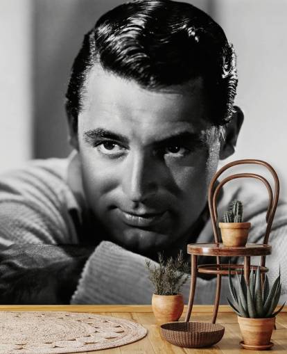 mural de papel pintado de película en blanco y negro llamado Cary Grant II para dormitorios y oficinas en casa