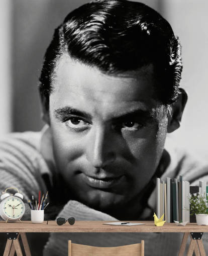 mural de papel pintado de película en blanco y negro llamado Cary Grant II para dormitorios y oficinas en casa