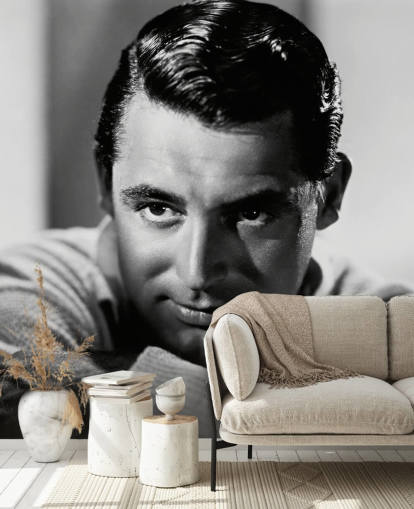 carta da parati cinematografica in bianco e nero chiamata Cary Grant II per camere da letto e uffici domestici