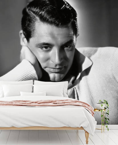 mural de papel pintado de Hollywood en blanco y negro llamado Cary Grant para dormitorios y oficinas en casa