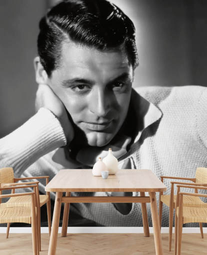 mural de papel de parede preto e branco de Hollywood chamado Cary Grant para quartos e escritórios domésticos mural de papel de parede preto e branco de Hollywood chamado Cary Grant para quartos e escritórios domésticos
