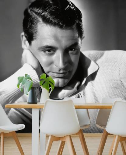 mural de papel pintado de Hollywood en blanco y negro llamado Cary Grant para dormitorios y oficinas en casa mural de papel pintado de Hollywood en blanco y negro llamado Cary Grant para dormitorios y oficinas en casa