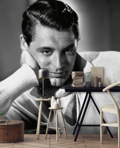 sort og hvid hollywood tapet vægmaleri kaldet Cary Grant til soveværelser og hjemmekontorer sort og hvid hollywood tapet vægmaleri kaldet Cary Grant til soveværelser og hjemmekontorer