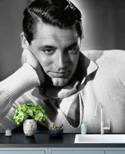mustavalkoinen hollywood-taustakuvamaalaus nimeltä Cary Grant makuuhuoneisiin ja kotitoimistoihin