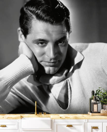 mural de papel pintado de Hollywood en blanco y negro llamado Cary Grant para dormitorios y oficinas en casa