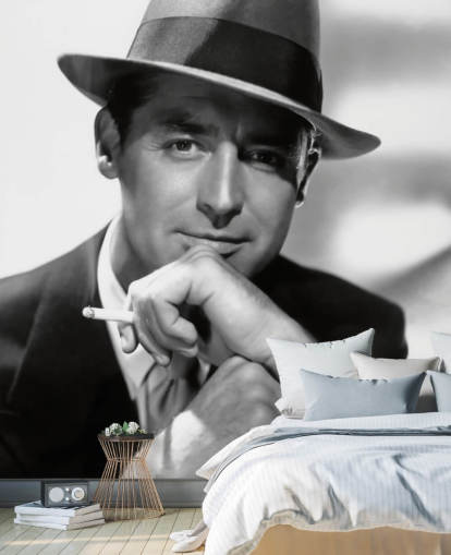 sort/hvid film tapet vægmaleri kaldet Cary Grant IV til soveværelser og hjemmekontorer