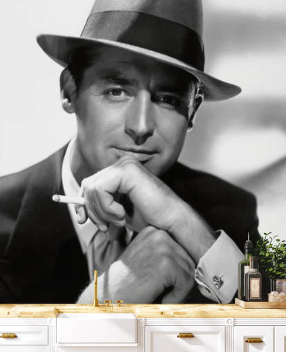 mustavalkoinen elokuvatapetti seinämaalaus nimeltä Cary Grant IV makuuhuoneisiin ja kotitoimistoihin