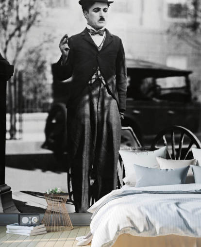 mural de papel de parede Charlie Chaplin (City Lights) II preto e branco para quartos, salas de estar e escritórios domésticos