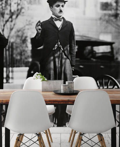 black and white Charlie Chaplin (City Lights) II wallpaper mural for bedrooms, living rooms and home offices