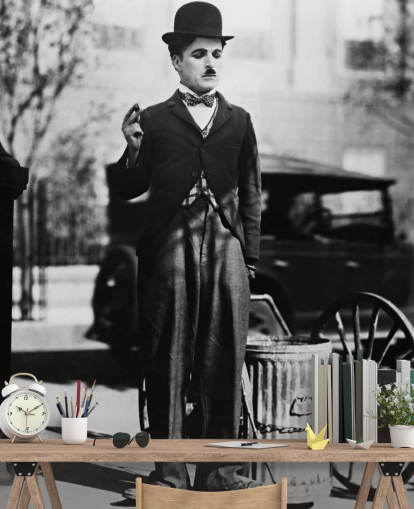 black and white Charlie Chaplin (City Lights) II wallpaper mural for bedrooms, living rooms and home offices black and white Charlie Chaplin (City Lights) II wallpaper mural for bedrooms, living rooms and home offices