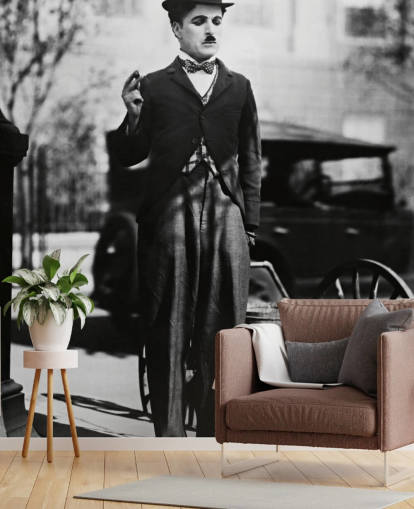 black and white Charlie Chaplin (City Lights) II wallpaper mural for bedrooms, living rooms and home offices