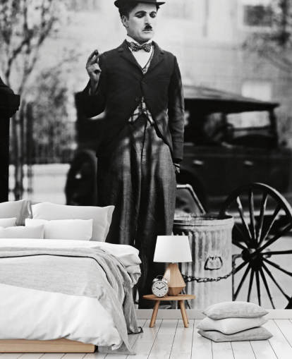 black and white Charlie Chaplin (City Lights) II wallpaper mural for bedrooms, living rooms and home offices