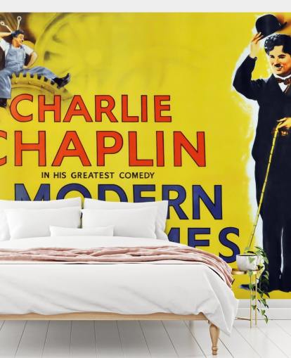 Charlie Chaplin -taustakuvamaalaus nimeltä Modern Times Movie Juliste makuuhuoneisiin, olohuoneisiin ja kotitoimistoihin