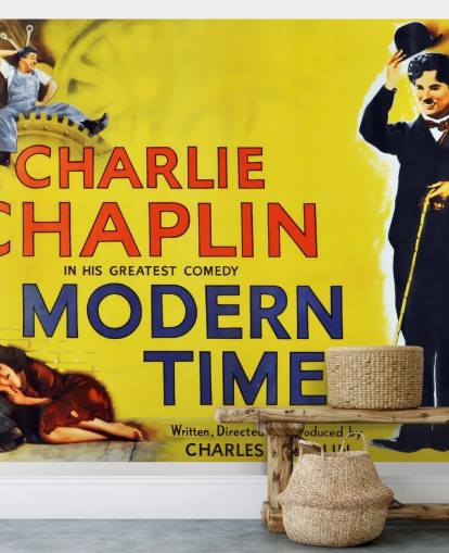 Carta da parati murale con Charlie Chaplin intitolata Modern Times Movie Poster per camere da letto, salotti e uffici domestici