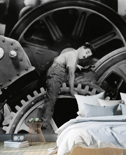 black and white charlie chaplin wallpaper mural called Charlie Chaplin (Modern Times)