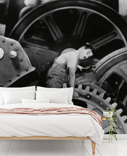 papier peint mural noir et blanc de Charlie Chaplin appelé Charlie Chaplin (Modern Times) papier peint mural noir et blanc de Charlie Chaplin appelé Charlie Chaplin (Modern Times)