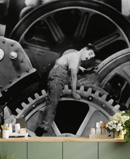 black and white charlie chaplin wallpaper mural called Charlie Chaplin (Modern Times)