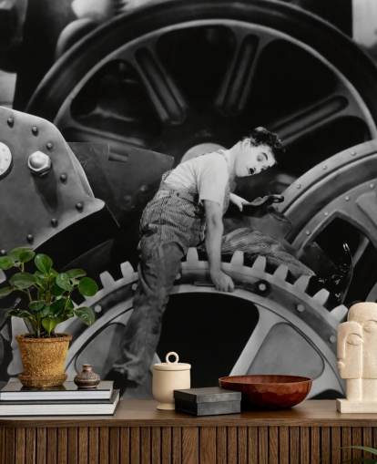 black and white charlie chaplin wallpaper mural called Charlie Chaplin (Modern Times)